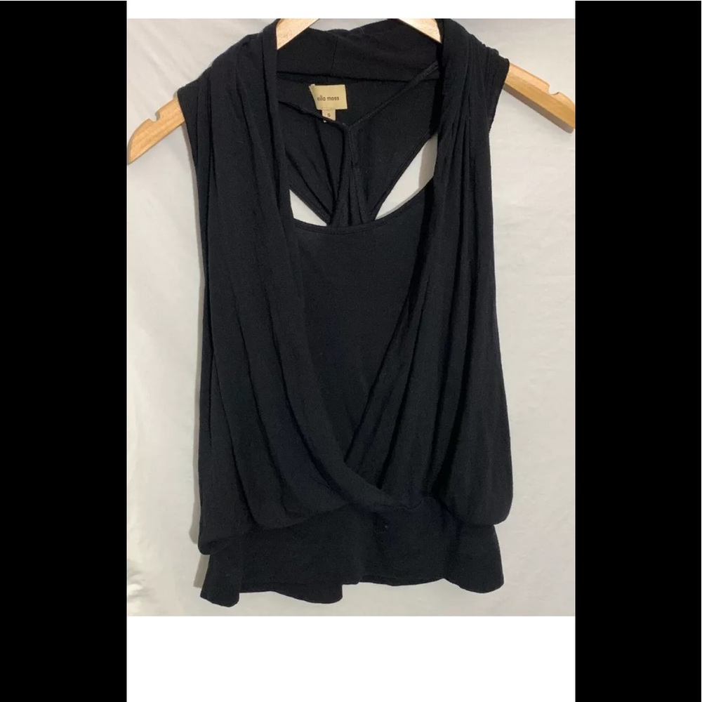 Ella Moss Black Back Knot Layered Halter Tank Top